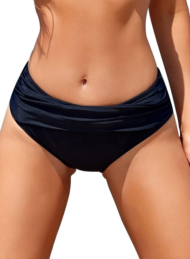 Shekini Women's Ruched Bikini Bottom Swimsuit Swimming Costume Medium Waist BNWT