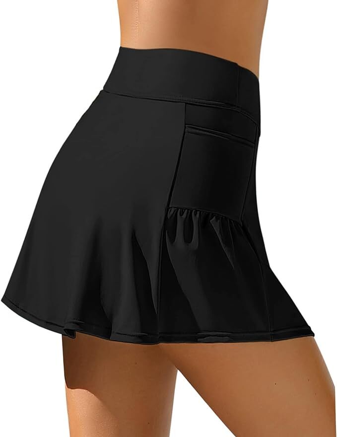 Attraco Women's High Waisted Swim Skirt Shorts Skort Swimsuit Swimming Costume