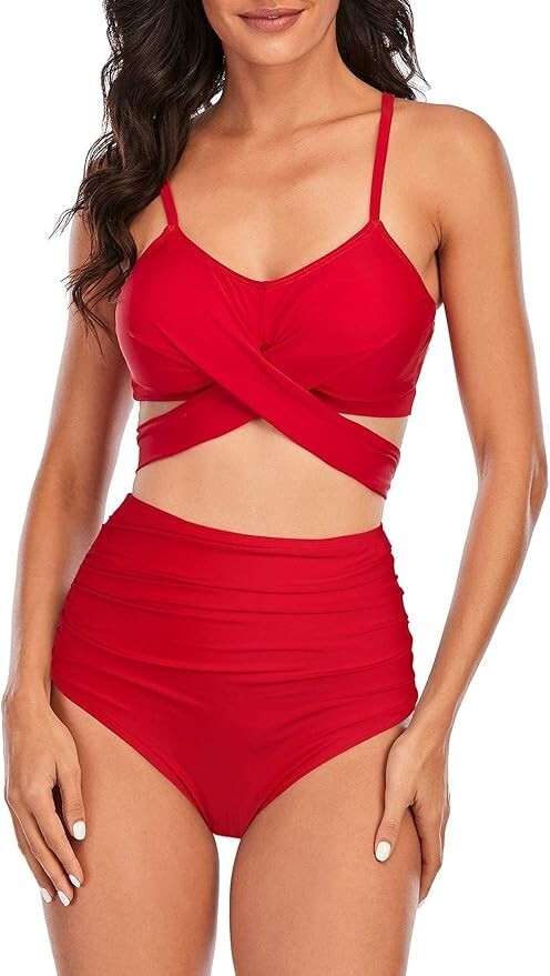 Chechury Women's Tummy Control Wrap Bikini Set Swimsuit Swimming Costume BNWT