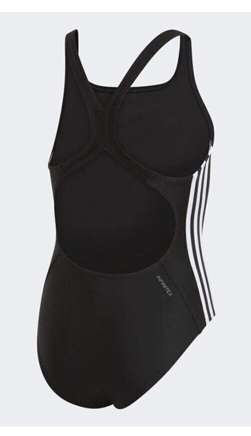 Adidas Girls Fit 3 Three Stripe Kids/Junior Swimsuit Swimming Costume Suit BNWT