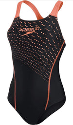 Speedo Women’s Medley Logo Medalist Swimsuit Swimming Costume Black Red BNWT