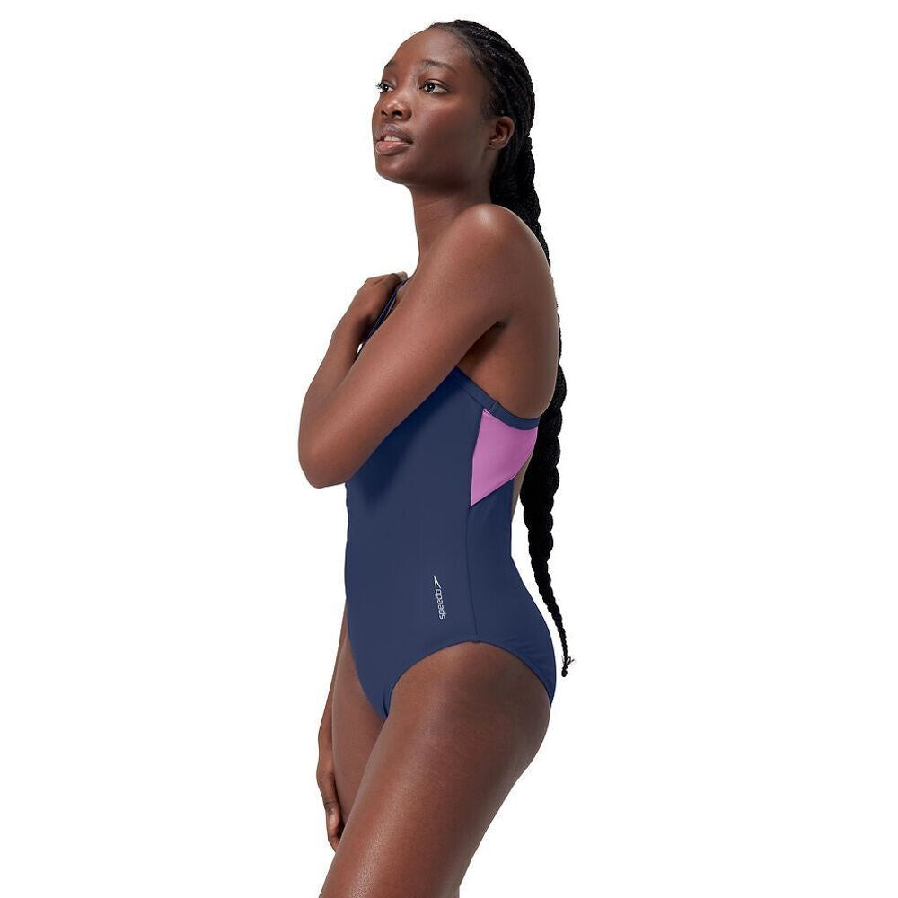 Speedo Women's Colourblock Racerback Swimsuit Swimming Costume Swimwear BNWT