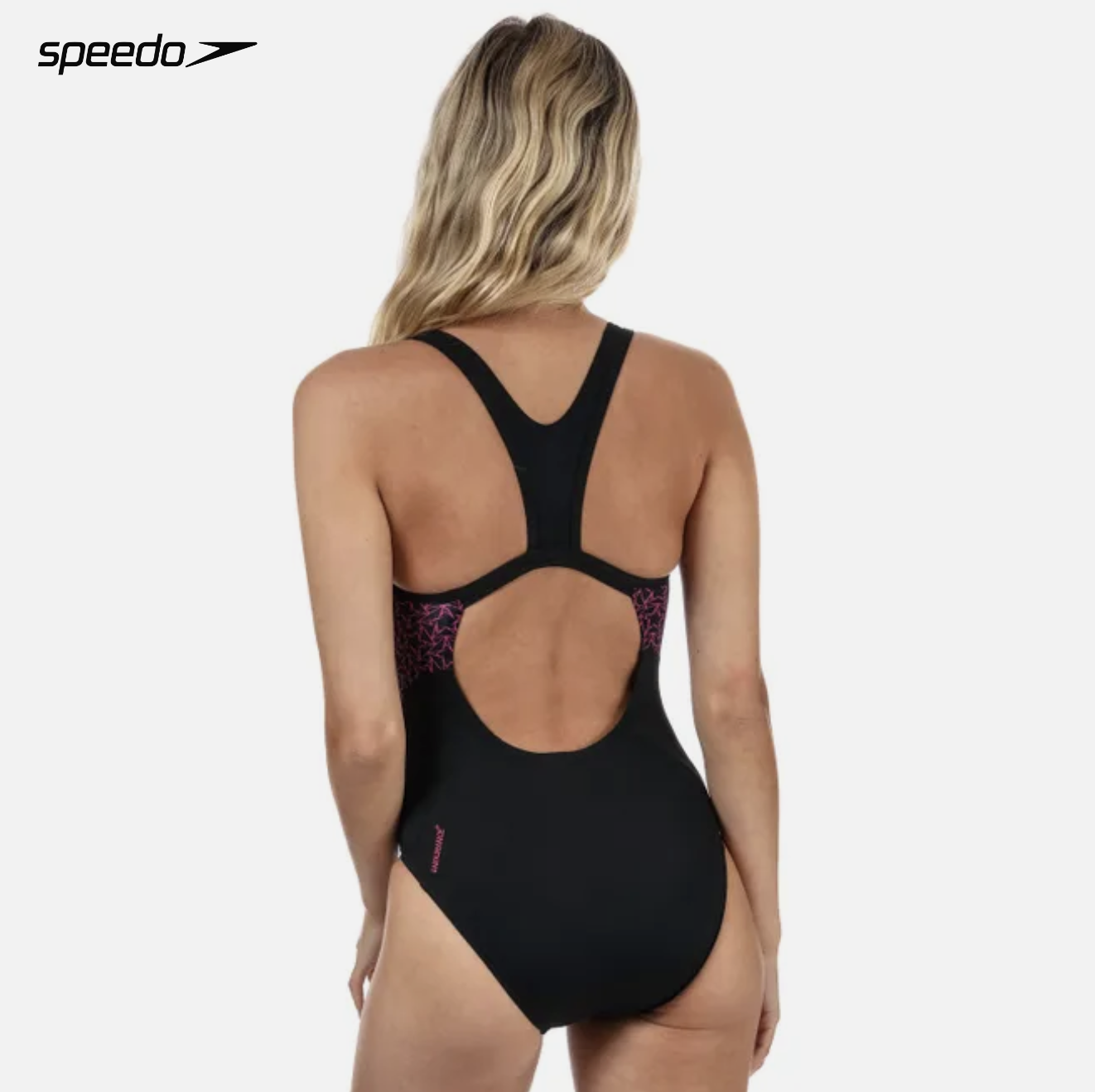 Speedo Women's Boomstar Splice Flyback Swimsuit Swimming Costume Black Pink BNWT