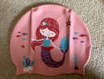 AKSXU Girls Silicone Swimming Cap Swim Hat Pink Mermaid Children Kids 6-14 Years