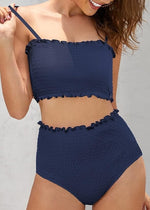 Shekini Women's Smocked High Waist Bikini Swimsuit Swimming Costume Swimwear