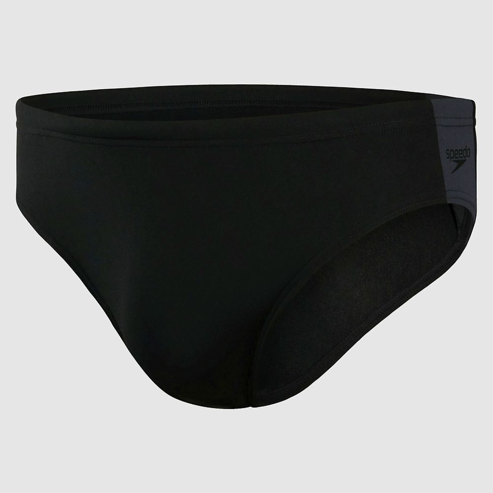 Speedo Men's Boom Logo Splice 7cm Brief Swimming Costume Swimsuit Black BNWT