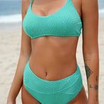 Cupshe Women's High Waist Ribbed Texture Bikini Swimsuit Swimming Costume BNWT
