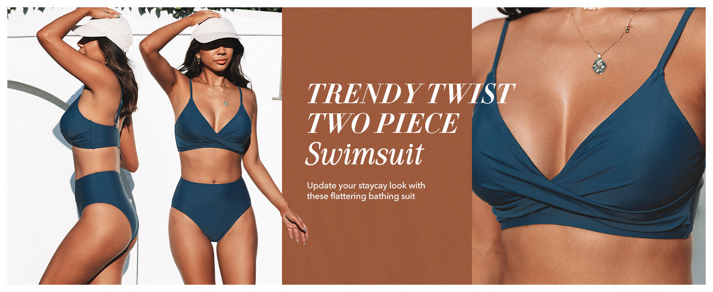 Cupshe Women's High Waist Twist Front V Bikini Swimsuit Swimming Costume BNWT
