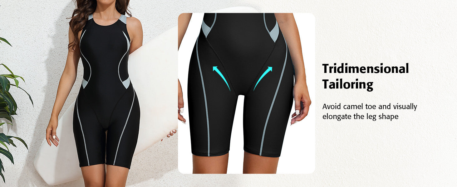 Attraco Women's Boyleg Legsuit Racerback Swimsuit Swimming Costume Kneeskin BNWT