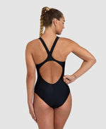 Arena Women's Overlap Print V-Back Swimsuit Swimming Costume Black BNWT