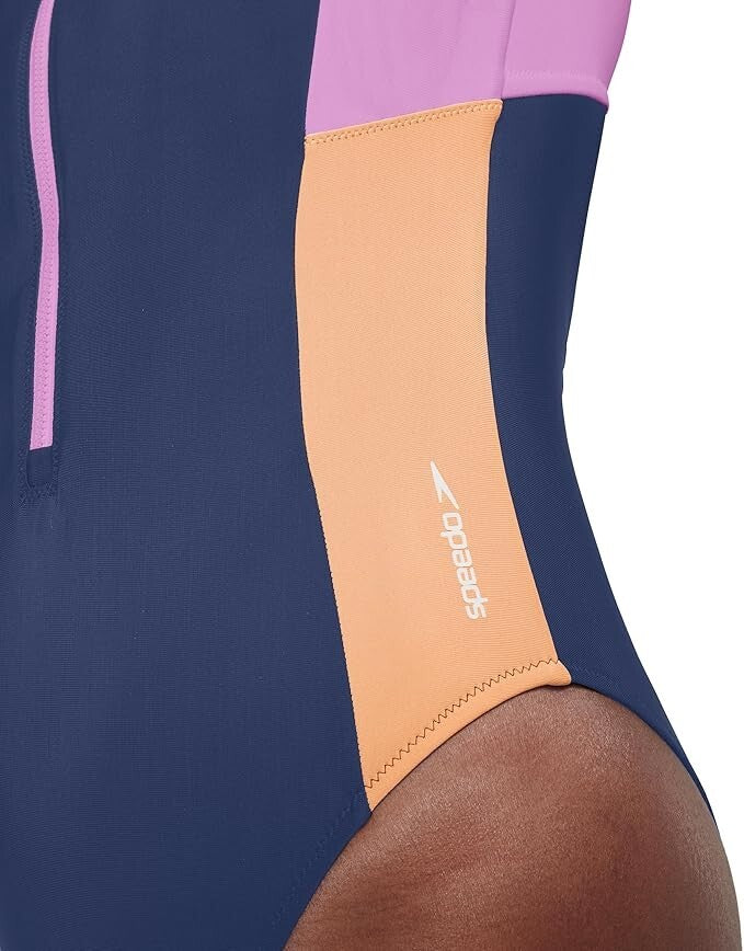 Speedo Women's Colourblock Long Sleeve Zip Swimsuit Swimming Costume BNWT