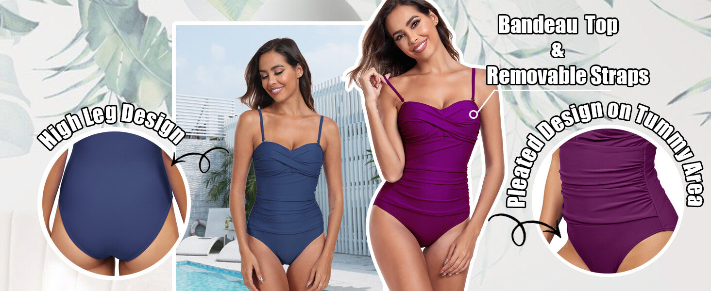 Derssity Women's Ruched Tummy Control Bandeau Twist Swimsuit Swimming Costume