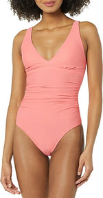 Amazon Essentials Women's Plunge Shaping Swimsuit Swimming Costume Coral BNWT