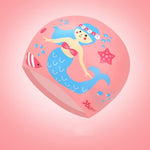 AKSXU Girls Silicone Swimming Cap Swim Hat Pink Mermaid Children Kids 6-14 Years