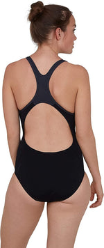 Speedo Women's Placement Laneback Swimsuit Swimming Costume Black Grey BNWT