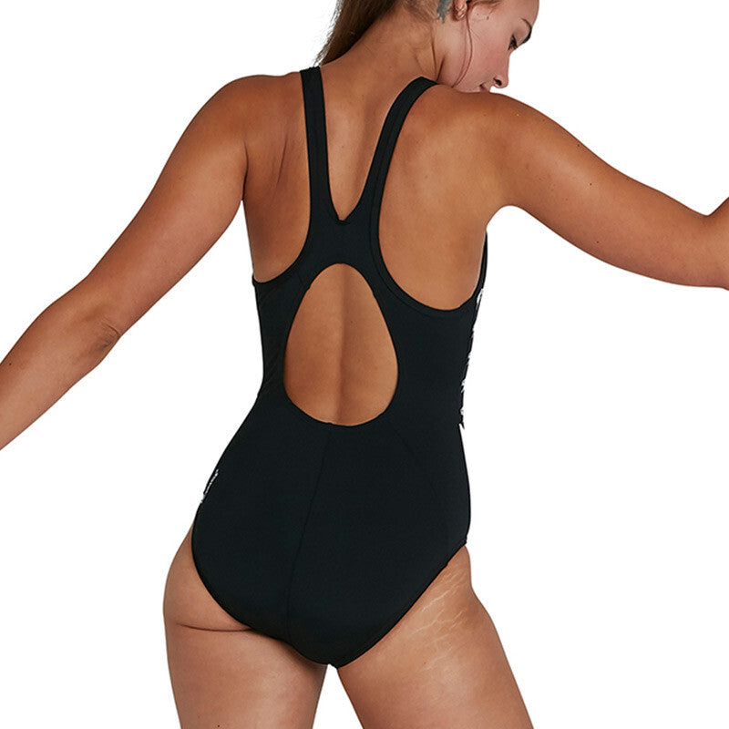 Speedo Women's Boom Logo Splice Muscleback Swimsuit Swimming Costume White BNWT