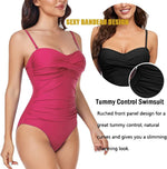 Derssity Women's Ruched Tummy Control Bandeau Twist Swimsuit Swimming Costume