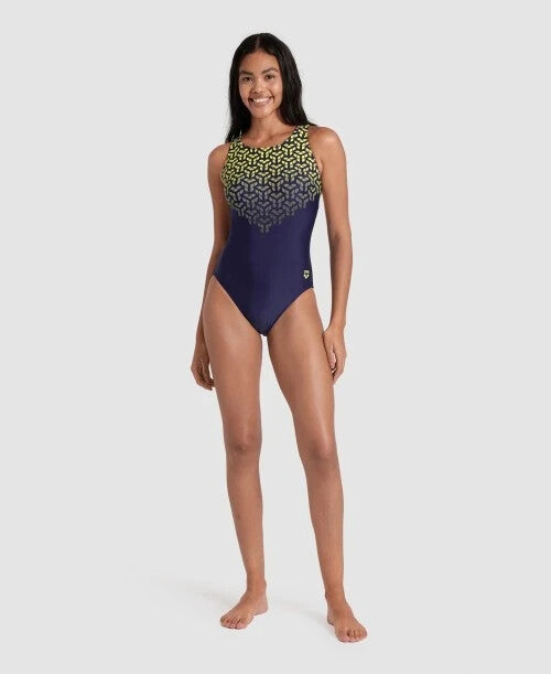 Arena Women's Kikko V Back Graphic One Piece Swimsuit Swimming Costume BNWT