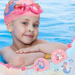 AKSXU Girls Silicone Swimming Cap Swim Hat Pink Mermaid Children Kids 6-14 Years