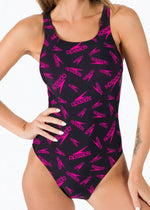 Speedo Women's Boom Logo Allover Medalist Swimsuit Swimming Costume BNWT
