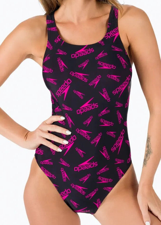 Speedo Women's Boom Logo Allover Medalist Swimsuit Swimming Costume BNWT