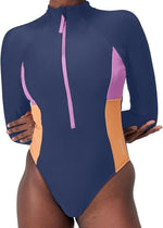 Speedo Women's Colourblock Long Sleeve Zip Swimsuit Swimming Costume BNWT