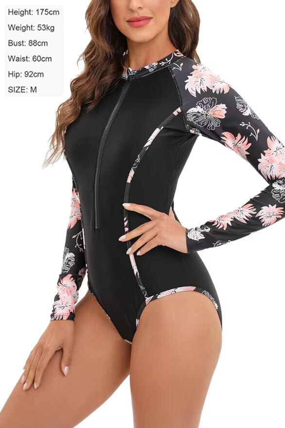 Ruuione Women's Rash Guard Front Zip Swimsuit Swimming Costume Long Sleeve BNWT