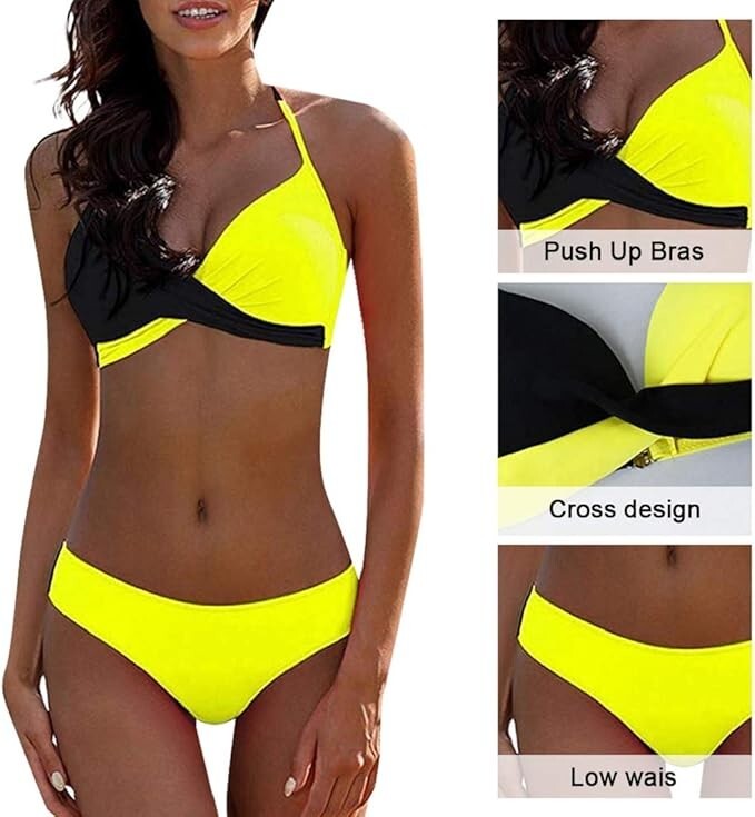 CheChury Women's Padded Push-Up Bikini Swimsuit Swimming Costume BNWT