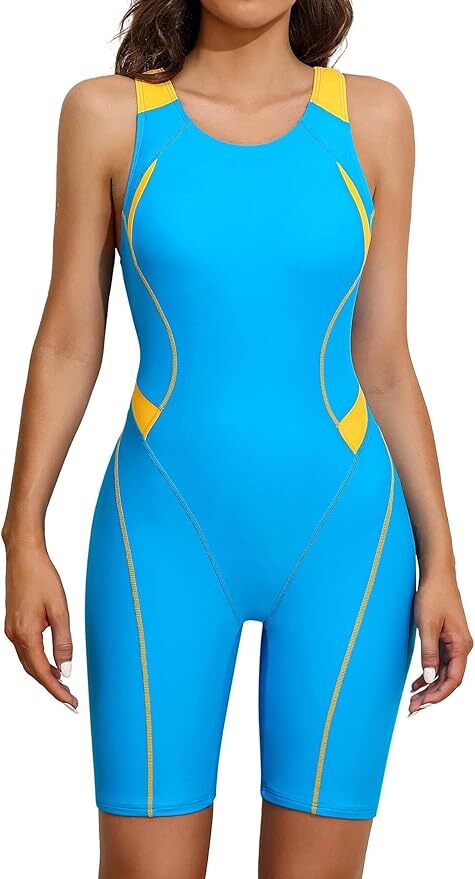 Attraco Women's Boyleg Legsuit Racerback Swimsuit Swimming Costume Kneeskin BNWT