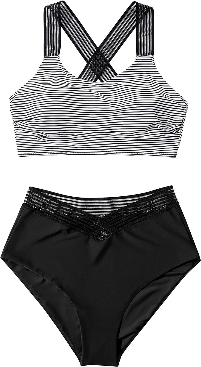 DOULAFASS Women's Racerback Bikini Set Swimsuit Swimming Costume Mesh BNWT