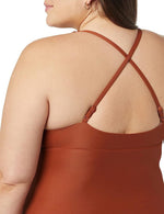 Amazon Essentials Women's Plunge Shaping Swimsuit Swimming Costume Brown BNWT