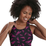 Speedo Women's Boom Logo Allover Medalist Swimsuit Swimming Costume BNWT