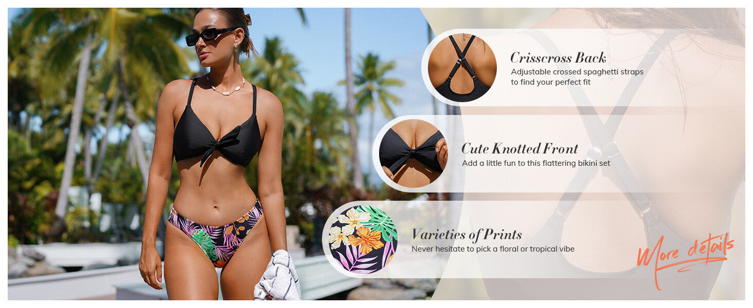 Cupshe Women's Knotted Floral Low Rise Bikini Swimsuit Swimming Costume BNWT