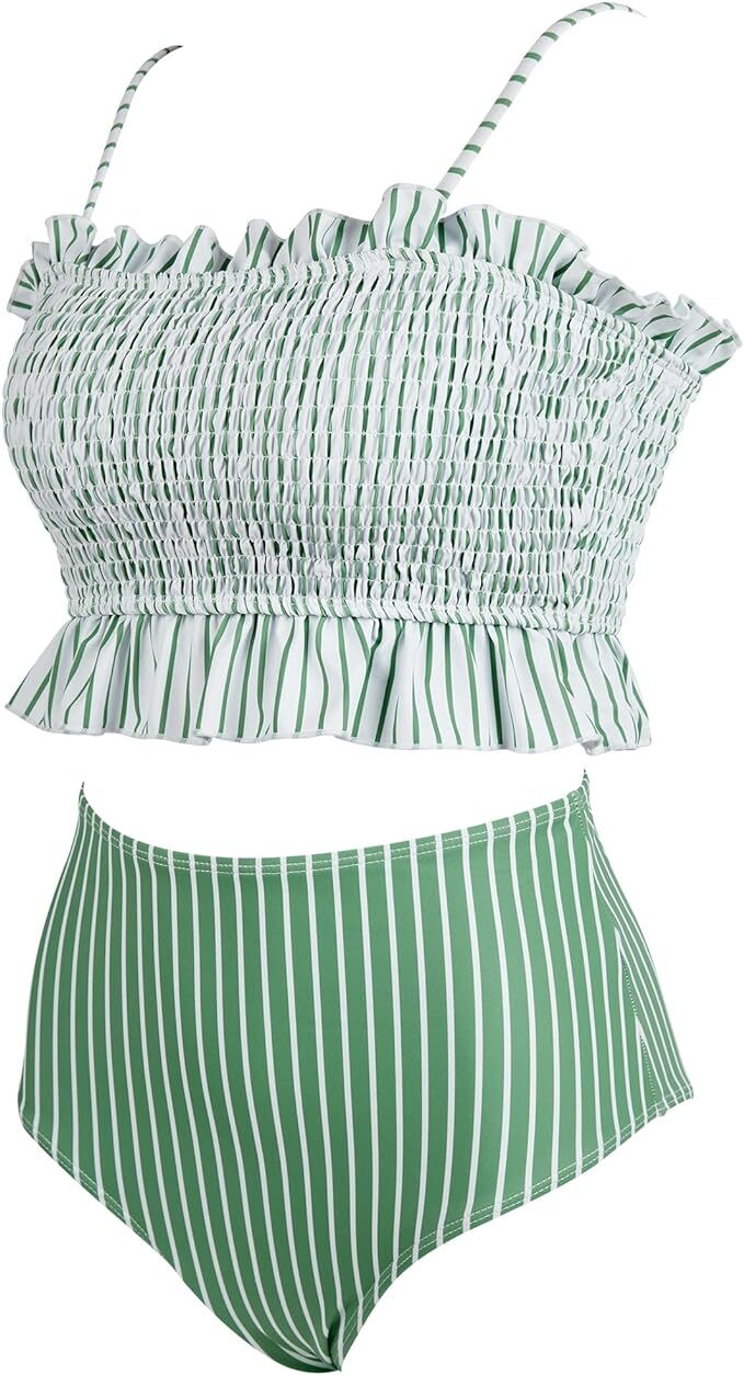 RXRXCOCO Womens Bandeau High Waist Ruffled Bikini Swimsuit Swimming Costume BNWT