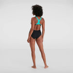 Speedo Women's Placement Laneback Swimsuit Swimming Costume Black Blue BNWT