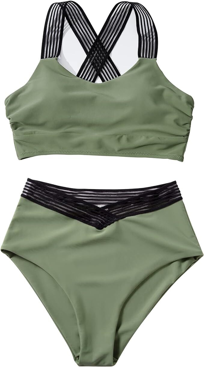 DOULAFASS Women's Racerback Bikini Set Swimsuit Swimming Costume Mesh BNWT