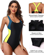 Attraco Women's Padded Colour Block Racerback Swimsuit Swimming Costume BNWT