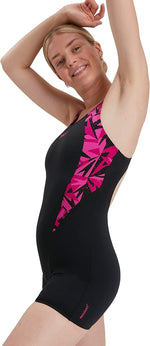 Speedo Women's Hyperboom Splice Legsuit Swimming Costume Swimsuit Pink BNWT