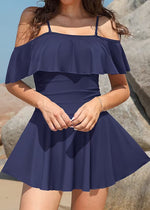 Shekini Women's Off-Shoulder Flounce Swim Dress Swimsuit Swimming Costume BNWT