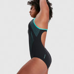 Speedo Women's Placement Laneback Swimsuit Swimming Costume Black Blue BNWT