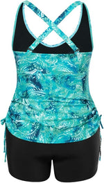 Hanna Nikole Women Tummy Control Tankini Plus Size Two Piece Swimsuit Drawstring