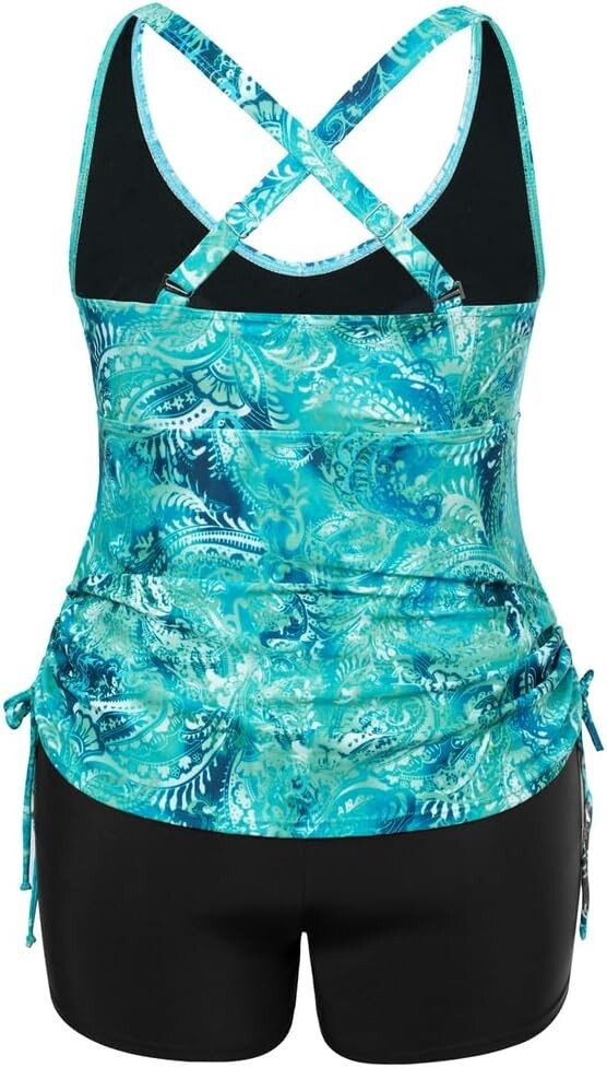 Hanna Nikole Women Tummy Control Tankini Plus Size Two Piece Swimsuit Drawstring