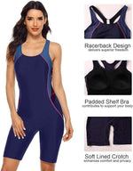 Attraco Women's Boyleg Legsuit Racerback Swimsuit Swimming Costume Kneeskin BNWT