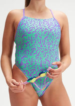 Speedo Womens Allover Digi Club Training Tie Back Swimsuit Swimming Costume BNWT