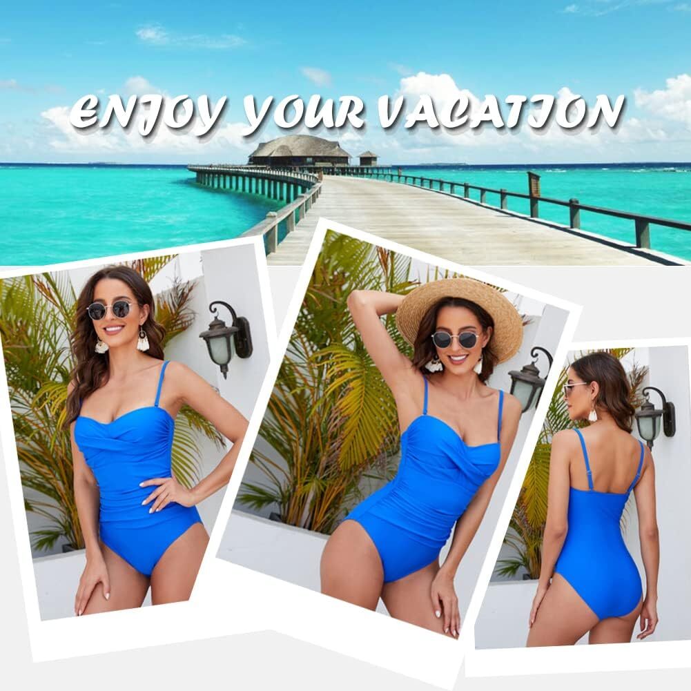 Derssity Women's Ruched Tummy Control Bandeau Twist Swimsuit Swimming Costume