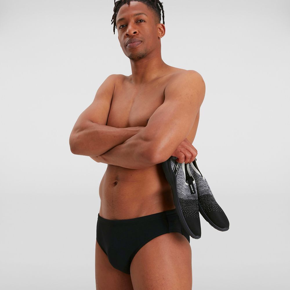 Speedo Men's Boom Logo Splice 7cm Brief Swimming Costume Swimsuit Black BNWT