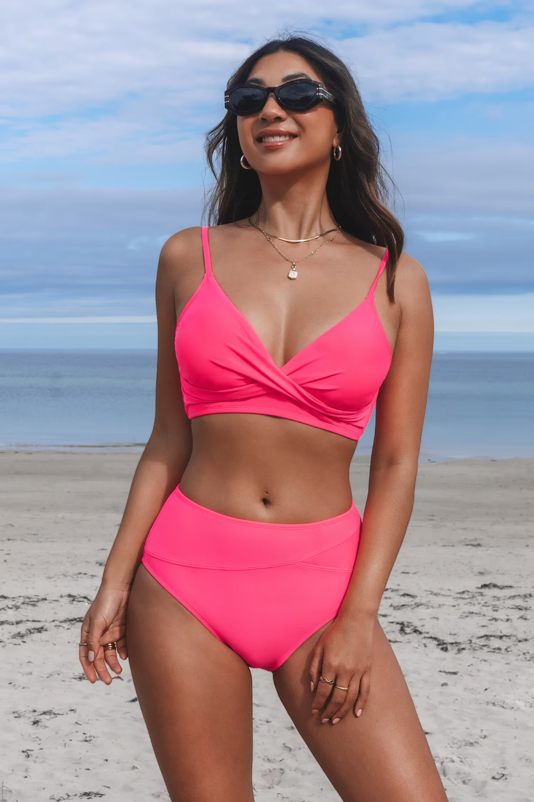 Cupshe Women's High Waist Twist Front V Bikini Swimsuit Swimming Costume BNWT