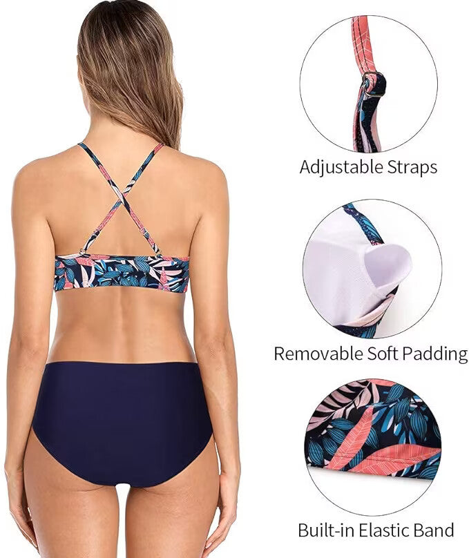 CharmLeaks Women's Padded High Neck Bikini Swimsuit Swimming Costume BNWT