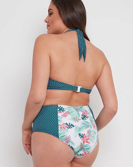 Joe Browns Bikini Top Padded Bandeau Halter Neck Green Tropical 34D 34DD BNWT