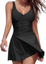 Shekini Women's V-Neck Swim Dress Swimsuit Swimming Costume Ruched Skirt BNWT